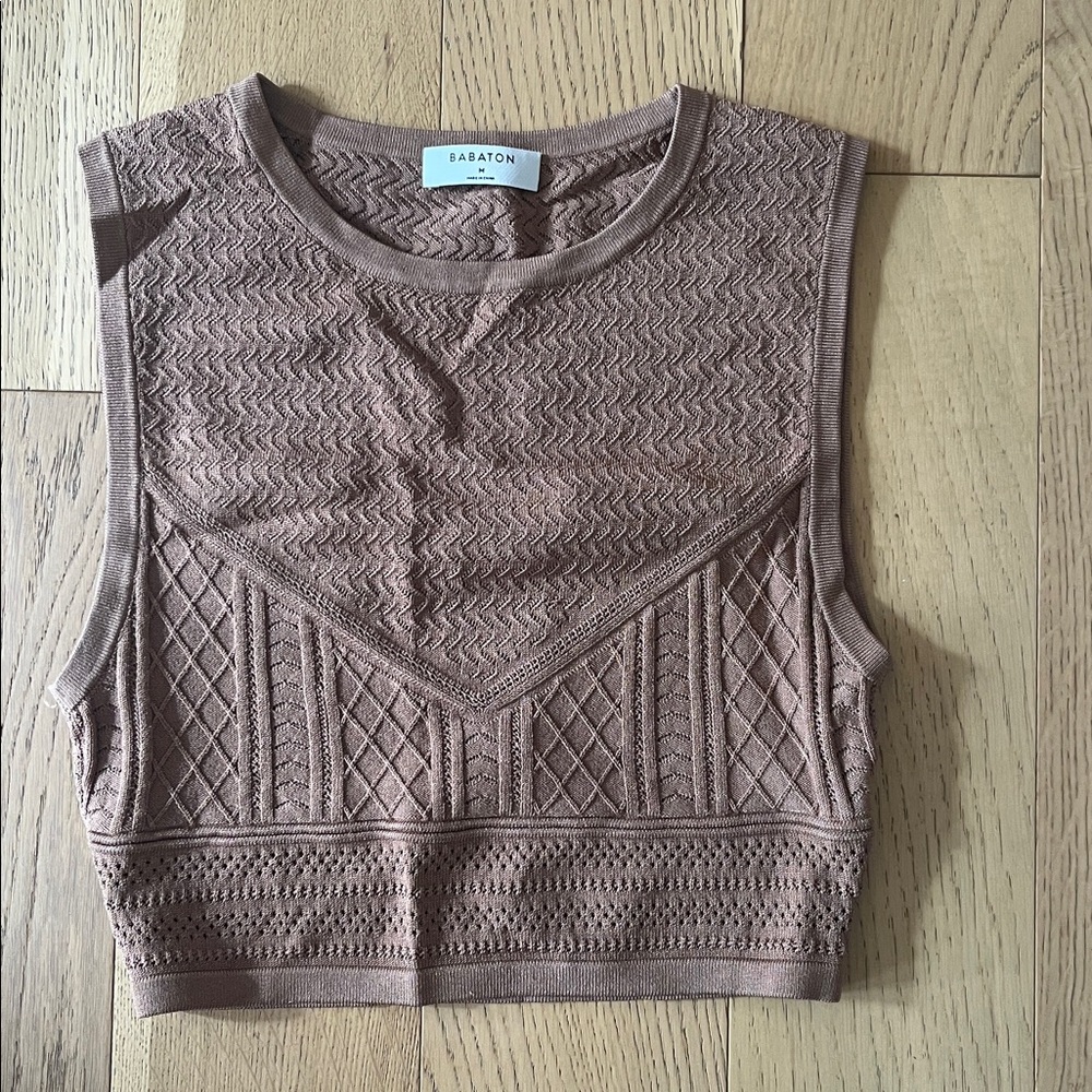 Babaton Tan Textured Sleeveless Top
